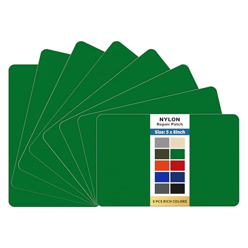 KING MOUNTAIN Self Adhesive Nylon Fabric Repair Patch, 5×8 Inches 8 Pcs, Quick Down Jacket Repair Patch, Waterproof Outdoor Gear Patch Kit for Tent,Backpacks,Umbrella, Gloves(Grass Green)