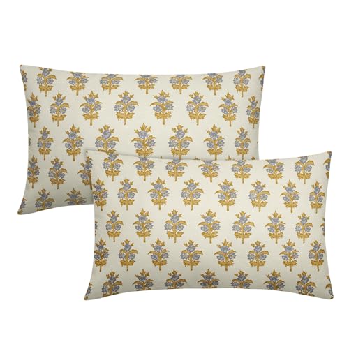 sorfbliss Yellow Grey Gray Floral Lumbar Pillow Covers 12x20 Set of 2 Spring Summer Flower Leaves Print Rectangle Decorative Throw Pillow Cases Outdoor Farmhouse Decoration for Sofa Couch Bed