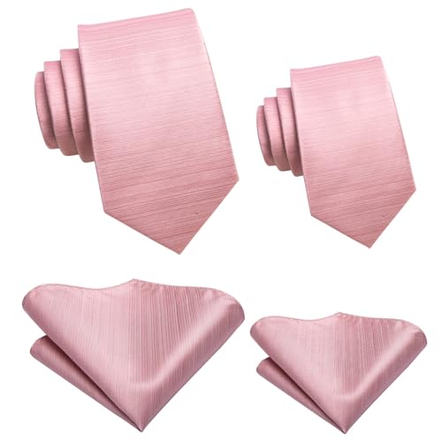 Image of Hi-Tie Father and Son Tie Set Striped Plaid Ties for Men and Boys Silk Necktie Pocket Square Set for Wedding Gifts