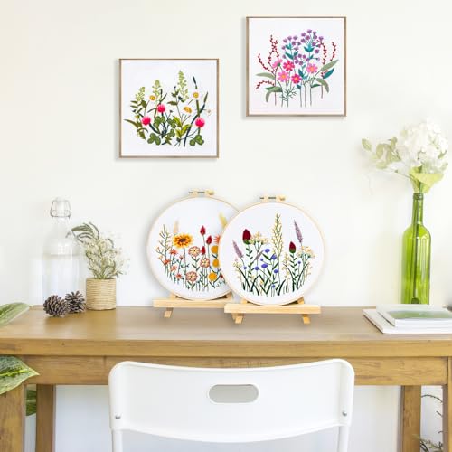 Image of Dremisland 4 Sets Embroidery Kit for Beginners Cross Stitch Kits for Adults with Cute Flowers and Plants Patterns Beginner Embroidery Kit for Adults Follow Instruction Video