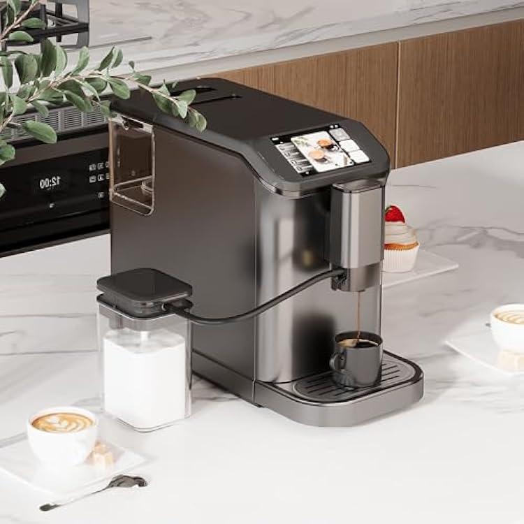 Fully Automatic Espresso Machine With Milk Frother, 4-Beverage Cappuccino Coffee Machine With Built-In Grinder and Intuitive Touch Display, Coffee Maker Latte Machine, Gunmetal