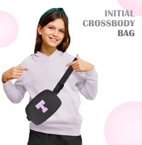 Image of COSHAYSOO Initial Letter Fanny Pack for Girls Personalized Christmas Birthday Gifts for 6 7 8 9 10 11 12 Year Old Teen Girl, Girly Fashion Crossbody Purse Belt Bag Preteen Tween Trendy Stuff Black T