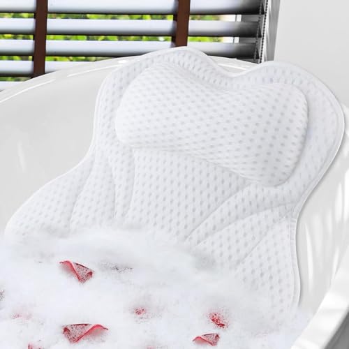 Sommdiy Bath Pillow 4D Bath Pillows Spa Headrest with 6 Non-Slip Suction Cups for Neck Back and Shoulders Quick-Drying Bath Accessories for Home Relaxation (White)