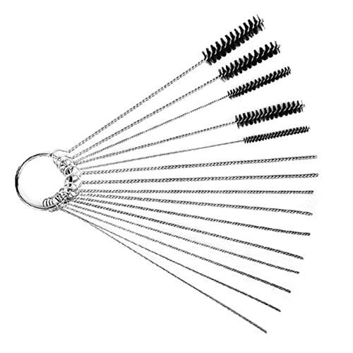 Set di 15 spazzole per la pulizia del carburatore, aghi in nylon e acciaio inox, per auto, moto, ATV, tatuaggi, attrezzature da prato, utensili ad aria e stufe da campeggio