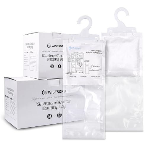 Wisesorb Moisture Absorber Hanging Bags 6 Pack - 7 oz Fragrance-Free Dehumidifier for Closet, Bathroom, Bedroom – Double Leak-Proof Design & Dual-Sided Absorption