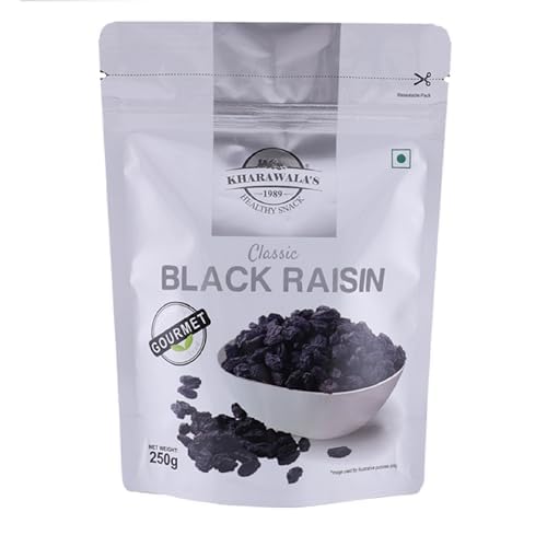 Image of KHARAWALA'S Afghani Classic Black Raisins with Seeds - 250gm | Kali Kishmish | Munakka | Dry Fruits | Premium Abjosh