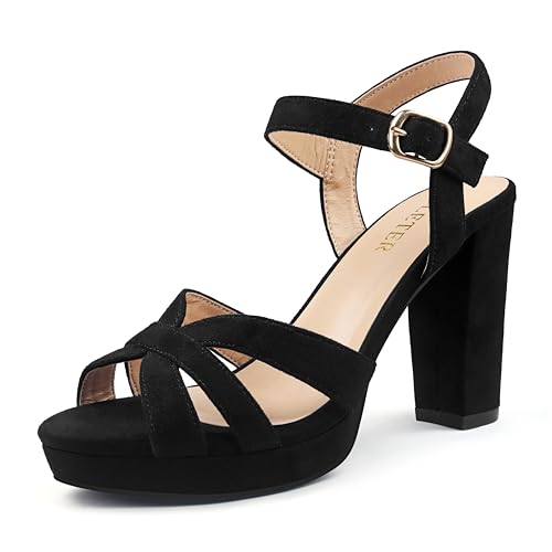COLETER Women's Platform Chunky Heels Ankle Strap Block Heeled Sandals Party Wedding Shoes