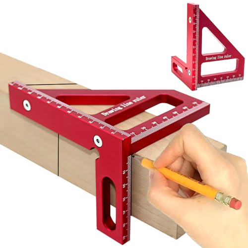 3D Multi Angle Measuring Ruler, 45/90 Degree Triangle Layout Scriber, 3D Woodworking Square Protractor, Aluminum Alloy Miter Triangle Ruler Woodworking Measuring Tools for Engineer Carpenter(Red)