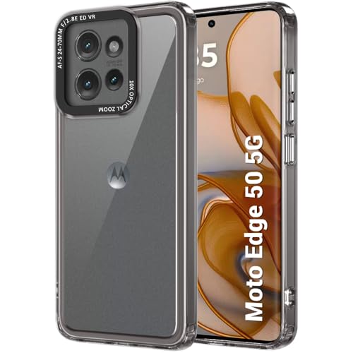 Image of TheGiftKart Hybrid Shockproof Back Cover Case for Motorola Moto Edge 50 5G | Stylish Camera Border | Electroplated Buttons | Crystal Clear Hard Back Cover Case (TPU & PC, Smoked Bumper)