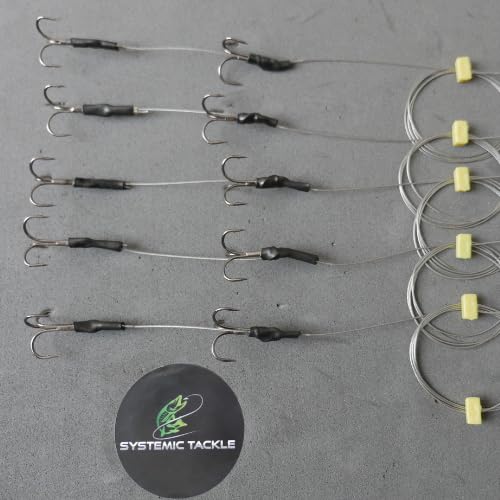 5 x Pike Dead Bait Rigs Size 2 4 6 8 for Pike Fishing Trace Hooks 40LB and 60cm LONG - Ready to go! UK PIKE FISHING (Barbless, 6 (Medium))