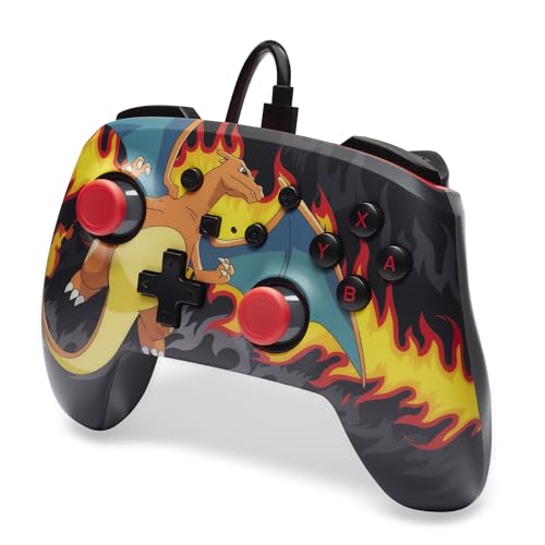 PowerA Manette Filaire améliorée pour Nintendo Switch, modèle Switch OLED et Switch Lite, Accessoire de Jeu, Manette de Jeu, Manette Filaire, sous Licence Officielle -Pokemon; Charizard Firestorm