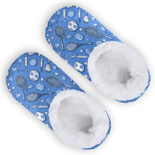 White Badminton Rackets Footballs Blue Boys Girls House Slippers Kids Toddler Home Shoes Winter Indoor Shoe XS