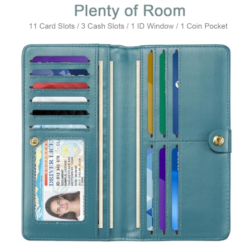 Image of Wallet Women Bifold Faux Crocodile Leather Slim Thin Long Wallets | RFID Blocking, Alligator Texture, Luxury, Credit Cards Holder, Female Woman Ladies Purse,Zipper Coin Pocket, Cadet Blue Croc