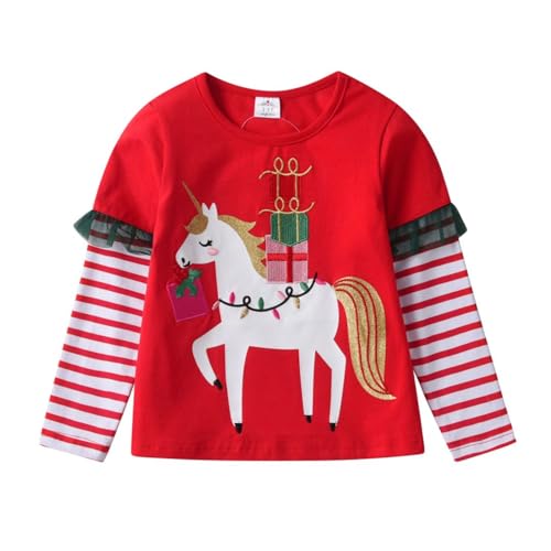 DXTON Toddler Kids Girls Long Sleeve Shirts Cute Christmas Graphic Tees Top Blouse Fall Winter 3-8 Years
