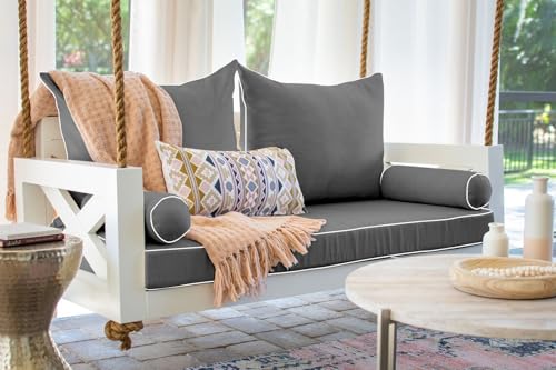 Image of Twin Size Porch Swing Day Bed Cushion Set Include Mattress with Cover,Patio Hanging Daybed Indoor Cushions Set (Dark Gray, 75 * 39 * 6in)