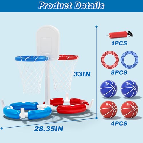 Double Pool Basketball Hoop with Backboard &Ring Toss Game, 2-in-1 Floating Pool Toy with 4 Balls 8 Rings&Pump,2 Player Games Summer Activities for Kids 5-8 8-12& Adult,Outdoor Swimming Party Gifts by Handwell - Used condition - Image 6