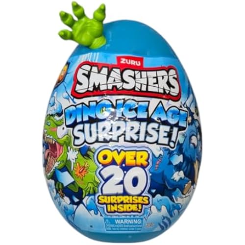 Smashers Dino Ice Age Raptor Series 3 by ZURU Surprise Egg with Over 20 Surprises! - Slime, Dinosaur Toy, Collectibles, Toys for Boys and Kids (Raptor) , Blue