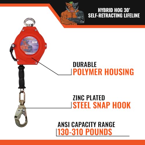 Image of Malta Dynamics Hybrid Hog Self Retracting Lifeline 30' Fall Protection Yoyo | Class 1 Retractable Fall Protection Lanyard with Quick-Action Brake, OSHA and ANSI Compliant Safety Lanyard and Fall Arrestor