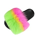 95 Damen Hausschuhe Pantoffeln mit Kunstfell Plüsch Flache Hausschuhe Sandalen Indoor/Outdoor Slipper Pantoletten Sommer Sandalen Flip Flops Women Pantoletten Sommer Outdoor Slipper (C, 44-45)