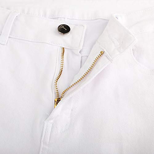 Thunder Star Womens Denim Bermuda Shorts,Mid Rise Short Jeans,Frayed Raw Hem White L #TOP4
