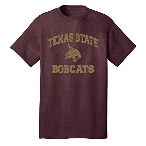 Sport Your Gear Texas State Bobcats Retro Distressed Short Sleeve T-Shirt (Maroon Heather, Small)