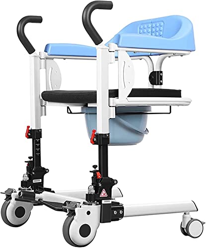 Silla de ruedas elevadora para pacientes para el hogar, silla de ruedas de transporte portátil, silla de ducha con asiento dividido de 180 °, cómoda junto a la cama con palanca de cambios pa