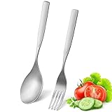 KEAWELL Premium Brushed 10' 2-Piece Large Serving Spoon and Fork set, Durable 18/10 Stainless Steel...