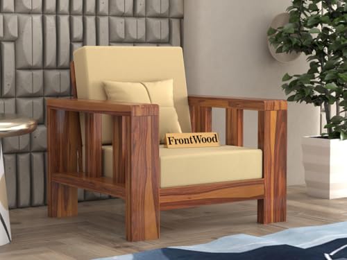 Image of Sheesham Wooden 1 Seater Sofa for Living Room | Solid Wood Sofa | Rosewood Sofa Set for Home & Office | Lounge (Natural, 1 Seater)