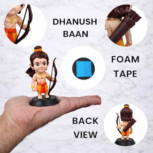 Image of Ram Ji Idol | Cute Lord Ram Figurine for Car Dashboard, Home Decor & Gift | Premium Hindu God Statue | Decorative Spiritual Murti | Multicolour Pink Gold Red Blue | 10 cm Height
