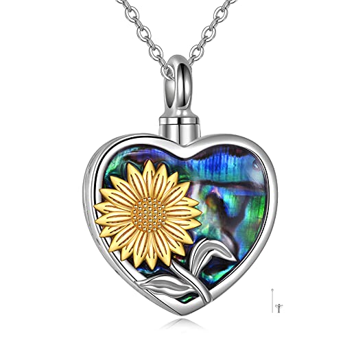 Yfn Sterling Silver Sunflower Urn Necklaces For Ashes For Women Men, Abalone Cremation Jewelry For Ashes Memory Necklace Gift, Easter Keepsake For Women (Silver- Abalone Sunflower Urn Necklace) #TOP3