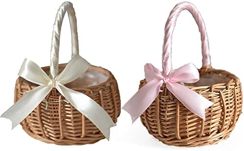 Katutude Blumenmädchen Körbe 2-tlg. Weiß - Mit Spitze & Schleifen Für Romantische Hochzeiten