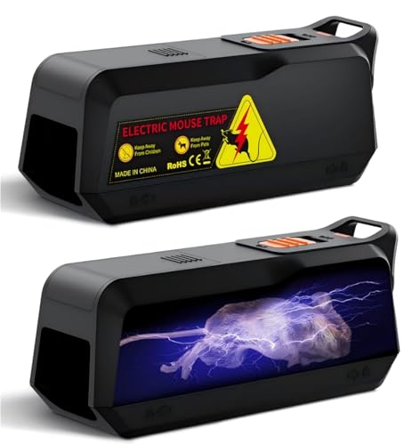 Electric Mouse Trap Zapper with Powerful Voltage, Effective Electronic Mouse Traps Indoor for Home, No-Touch Disposal, Reusable Mice Catcher for Kitchen, Living Room, Garage and More (2, Black)