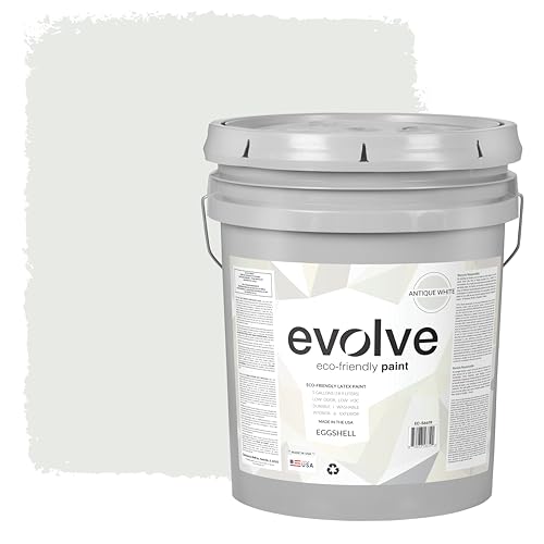 EVOLVE Paint & Primer: Environment-friendly, Low Sheen with One-coat Coverage for Interior & Exterior surfaces (Antique White, 5-Gallon)