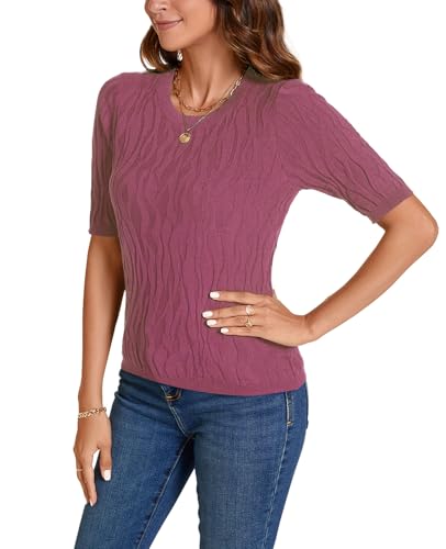Image of MINTLIMIT Womens Short Sleeve Sweater Summer Pullover Shirt Tops Texture V Neck Casual Knit Tees Tops