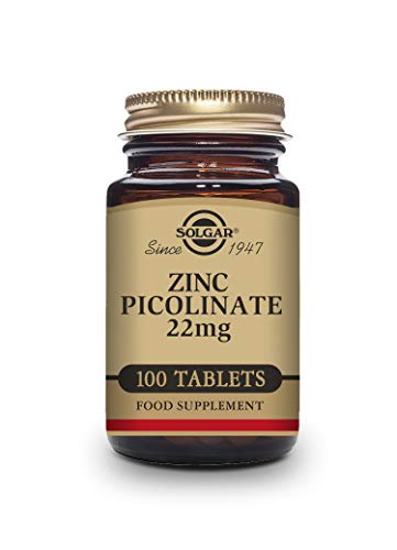 Solgar Zinc Picolinate 22 mg, 100 Tablets - Promotes Healthy Skin - Supports Immune System, Normal Taste & Vision - Antioxidant - Non GMO, Vegan, Gluten Free, Dairy Free, Kosher - 100 Servings