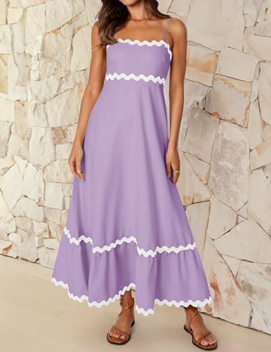 Image of ZESICA Women's 2026 Summer Spaghetti Straps Sleeveless Backless Sundress Flowy Smocked Lace Swing A Line Midi Dress