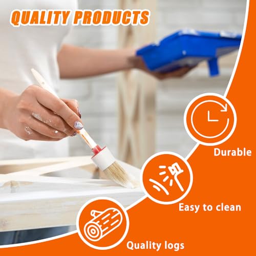 Sxutop 9 Stück Pinsel Rund Borstenpinsel Set Ø 20mm/25mm/30mm Rundpinsel Naturborsten Ringpinsel Runde Lackierpinsel für Hausgebrauch, Möbel, Auto Reinigung,Streichen Wänden (3 Größe)