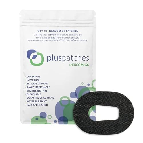 CGM Cover Tape (10pk) for Dexcom G6 - Adhesive Patches, Waterproof Strong Hold and Snug Fit for Diabetes Glucose Monitor | 10-14 Day Sensitive Skin Protection | USA (Black)
