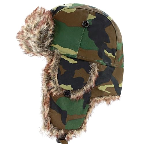 Image of Faux Fur Safety Reflective Plain Plaid Aviator Trapper Hat Snow Ski Trooper Winter Cap