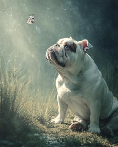 Kit broderie perlée Bouledogue et Papillon 40x50 cm Loisir créatif toile pré-imprimée 9CT