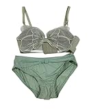 [Amulet] バタフライノンワイヤーブラジャー＆ショーツセット 下着 ランジェリー 谷間 ブラショーツ セクシー 可愛い ブラセット レース 蝶 シンプルvl-6400-gn-80ab