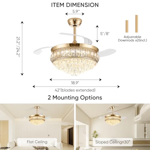 Image of 42 inch Gold Fandelier Ceiling Fan with Light, Chandelier Fan