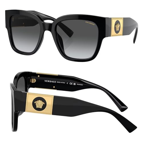 Versace VE4437U 54mm Polarized Pillow Sunglasses for Women – Black Acetate Frame with Black Temples, 100% UV Protection, Lightweight & Comfortable Sunglasses, eShades Eyewear Kit Included