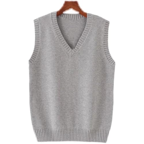Men’S V-Neck Sleeveless Sweater Vest Solid Color Loose Fit Knitted Pullover Waistcoat4