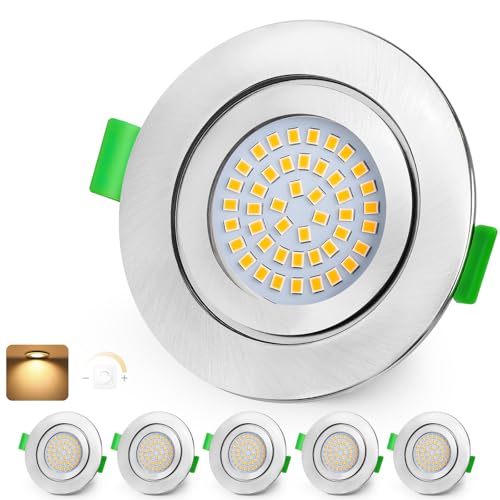 KYOTECH LED Einbaustrahler 230V Dimmbar 60-75mm Ultra Flach LED Spots 5W IP65 Bad Einbauleuchten Deckenspots Warmweiß 2700K Einbauspots für Badezimmer Wohnzimmer, Nickel 6er Set (Nicht Drehbar) KYOTECH LED Einbaustrahler 230V Dimmbar 60-75mm Ultra Flach LED Spots 5W IP65 Bad Einbauleuchten Deckenspots Warmweiß 2700K Einbauspots für Badezimmer Wohnzimmer, Nickel 6er Set (Nicht Drehbar)