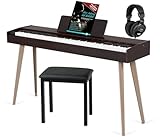 McGrey DP-17 WD Design Piano Set - 88 gewichtete Tasten mit Hammermechanik und Anschlagdynamik - 128 Klänge - 600 Begleitrhythmen - inkl. Bank, Kopfhörer und Klavierschule - dunkle Walnuss