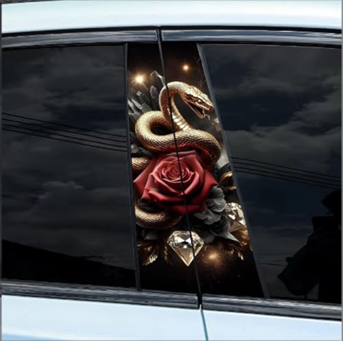 Image of 2pcs /1set Car B Pillar Sticker Decal Upgraded Vinyl Car Decals Body Side Stickers,Wolf Lions Rose Tigers Graphics Scratch Cover Large Sticker for Car Auto Van SUVs Trucks 19.6'' (Snake Rose)