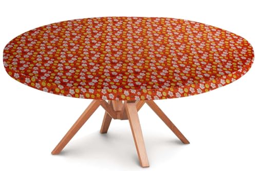 Image of The Furnishing Tree Round Elastic Fitted Dining Table Cover WxL 40x40 Inches Mini Floral Pattern Orage