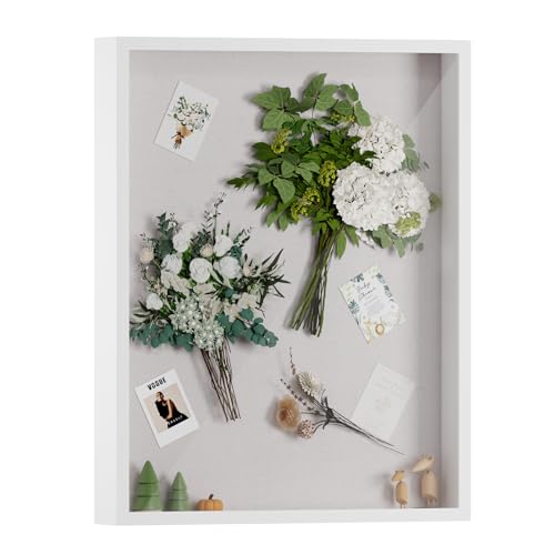 Muzilife 3D Bilderrahmen zum Befüllen mit Glasscheibe Weiß 40x50 cm, Holz...