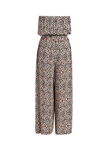 Miessial Women's Off Shoulder Jumpsuit Casual Strapless Wide Leg Pants Jumpsuit Rompers Leopard 4-6 #TOP4